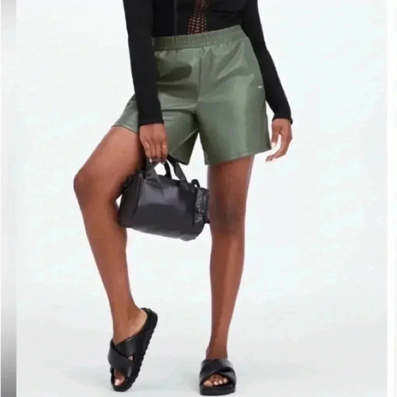 FABLETICS vegan leather shorts smoke green Small New with Tags - Picture 1 of 7